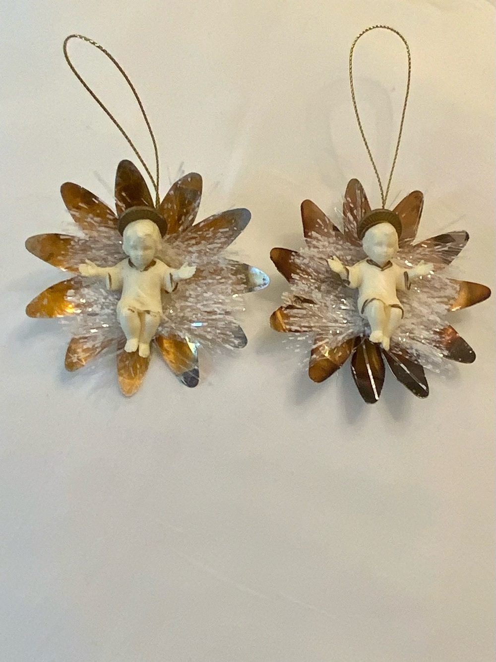 Vintage Inpired Angel Flower Ornaments in Gold and White